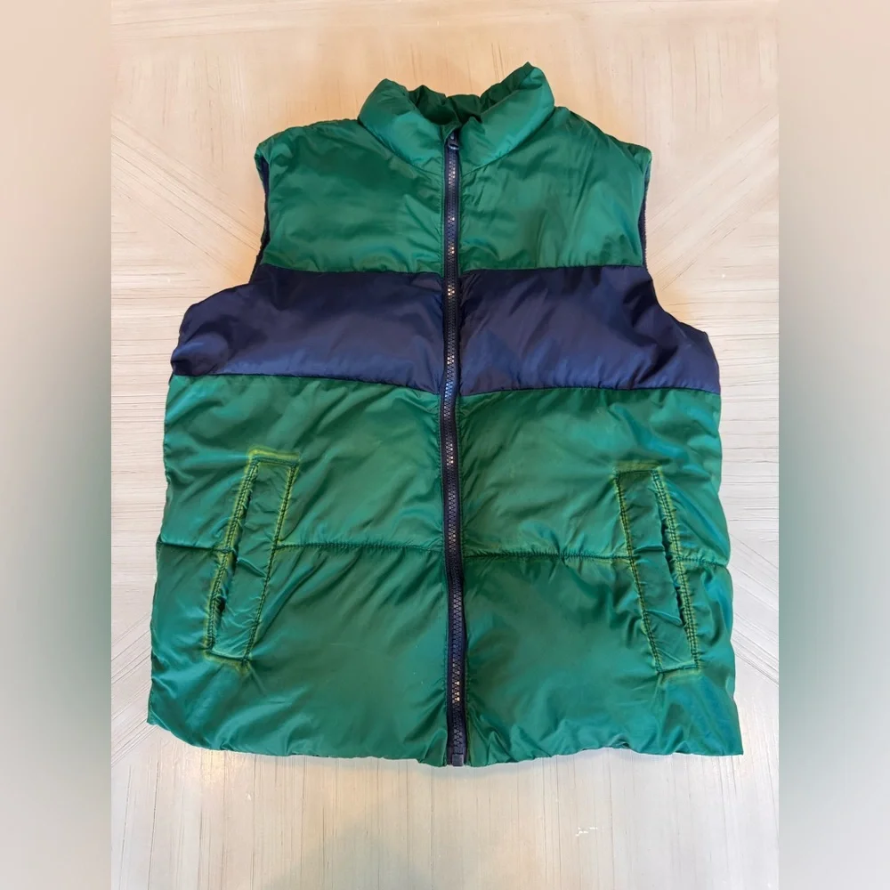 Old Navy Boys Frost-Free Puffer Vest Green Navy Quilted Size L 10-12